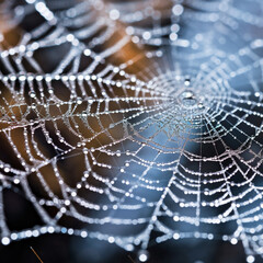 A close-up macro shot of a spiderweb. Generative ai