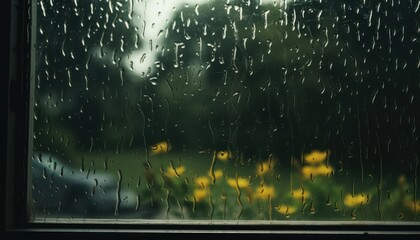 A Window Covered in Rain Drops - obrazy, fototapety, plakaty