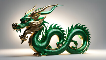 Fototapeta premium Chinese New Year greeting card, Chinese green wooden dragon on elegant background, Chinese New Year 2024,