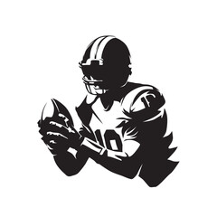 Football player logo, isolated vector silhouette. American football athlete, abstract ink drawing