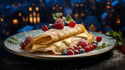 This winter crepe dessert is delicious and has a top view.