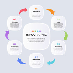 Flat design process infographic template. Business concept with 6 steps.