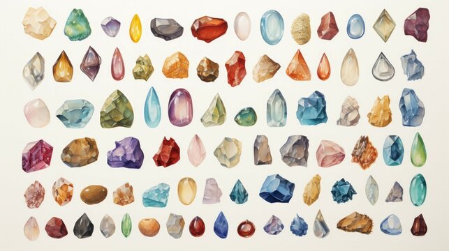 Collection of different gemstones on white background. Banner design
