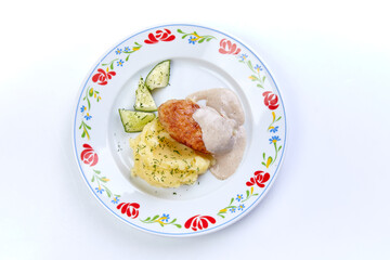 cutlet with mashed potato and salad