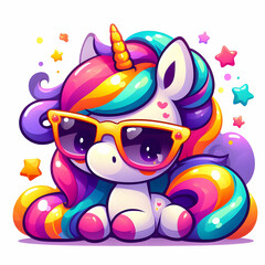 Multicolored Colorful Fantasy Cute Unicorn in Cartoon Style