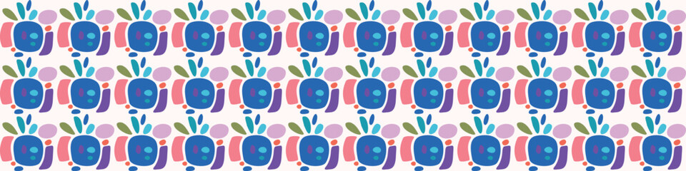 Colorful leaf for flat scandi style seamless vector kids border. Fun whimsical nature for gender neutral baby endless ribbon.