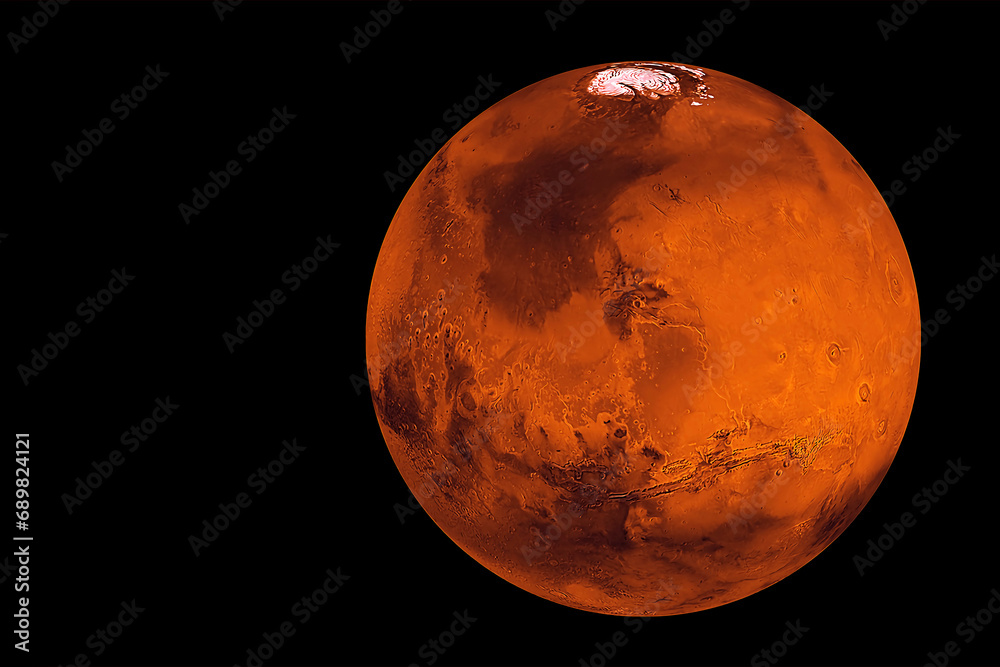 Poster planet mars on a dark background. elements of this image furnished by nasa