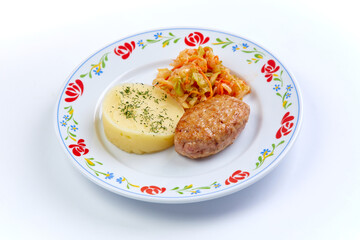 cutlet with mashed potato and salad