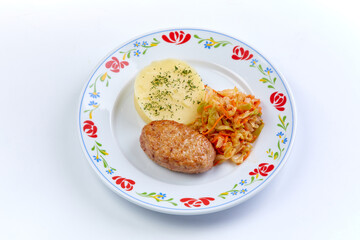 cutlet with mashed potato and salad