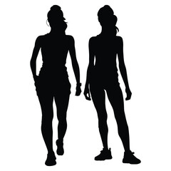 silhouettes of  Young Woman Fitness Coaching on white 
