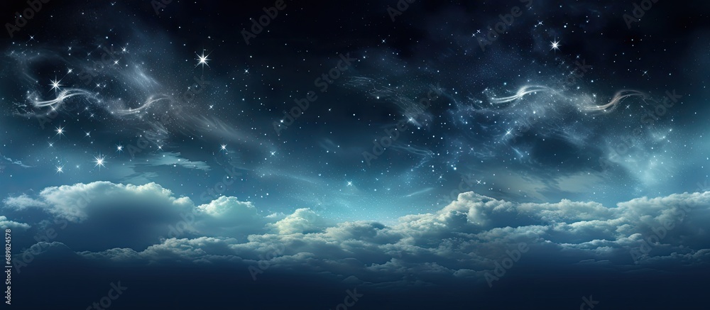 Poster beautiful blue night starry sky deep space with clouds and stars. copyspace image. square banner. he