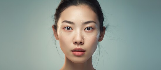 Asian woman have allergy reactions to shrimp or seafood have problems with rash itching and hives on the skin. Copyspace image. Square banner. Header for website template - obrazy, fototapety, plakaty