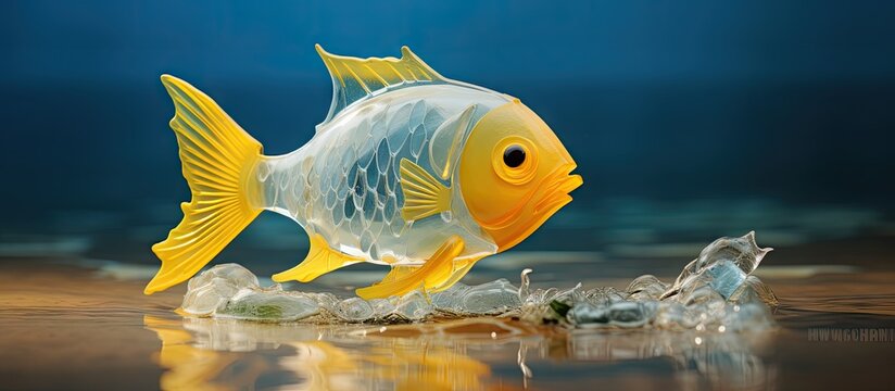 A fish shaped crafted from foam plastic material serves as a poignant reminder of global warming and pollution s impact on marine life. Copyspace image. Square banner. Header for website template
