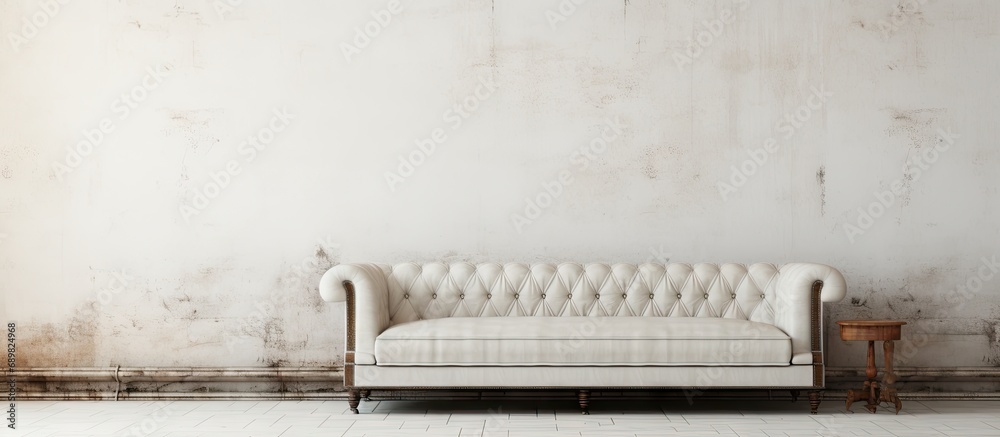 Aufkleber ancient leather sofa and telephone in white room. Copyspace image. Square banner. Header for website template