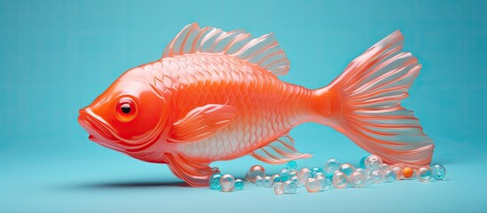A fish shaped crafted from foam plastic material serves as a poignant reminder of global warming and pollution s impact on marine life. Copyspace image. Square banner. Header for website template