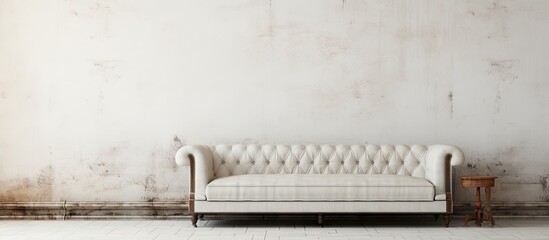 ancient leather sofa and telephone in white room. Copyspace image. Square banner. Header for website template