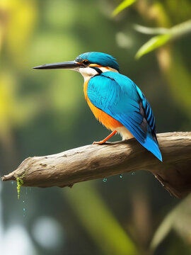 Kingfisher Perching on Branch of Tree watching for Fish Generated by AI