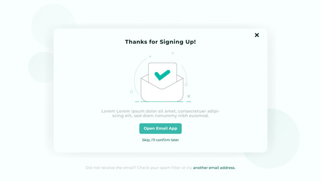 Thanks, Popup screen for login, sign up web forms with the detailed description. Vector design. Pop up with buttons and inputs.