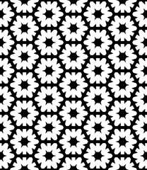 Black and white seamless abstract pattern. Background and backdrop. Grayscale ornamental design. Mosaic ornaments. Vector graphic illustration. EPS10.