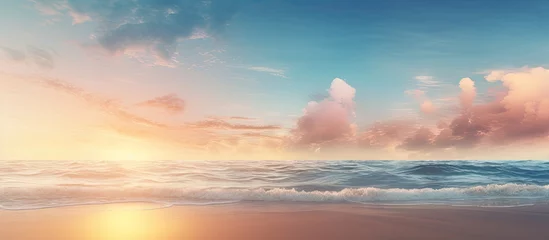 Foto op Canvas Closeup sea sand waves Panoramic beach landscape Inspire tropical beach seascape horizon Orange and golden sunset sky calmness tranquil relaxing sunlight summer peace Meditation inspire vacatio © vxnaghiyev