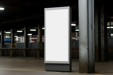Vertical billboard near the road in the city. City Light Poster Mock Up. Easy place your poster design on this white background.