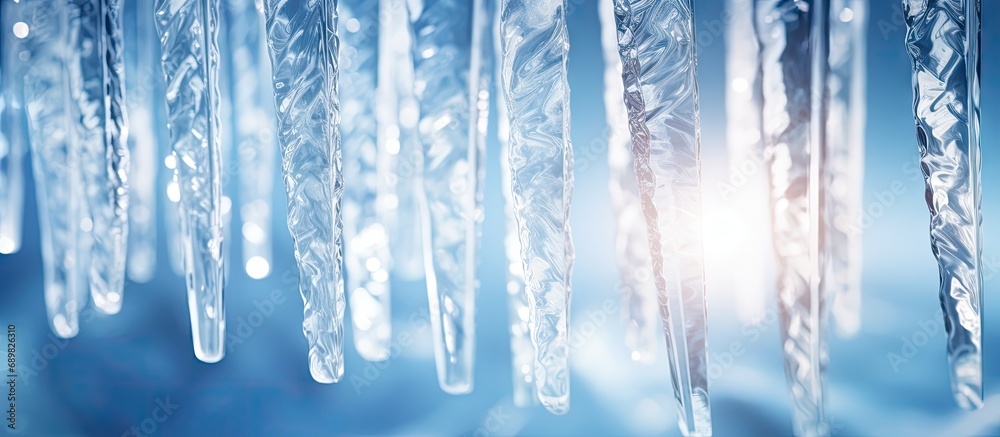Aufkleber Background of bright transparent icicles in the sunlight. Copyspace image. Square banner. Header for website template