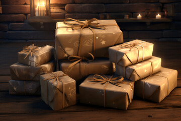 A set of gifts in New Year's packaging, festive mood.