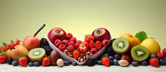 Cholesterol diet diabetes control and healthy food nutritional eating for cardiovascular disease risk reduction concept with clean fruits in heart dish with nutritionist monitoring conceptual i