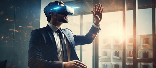 Emotional Intelligence in Marketing businessman working with virtual reality at office. Copyspace image. Square banner. Header for website template - obrazy, fototapety, plakaty