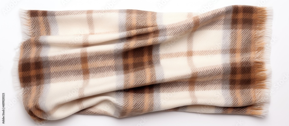 Poster beige brown woolen plaid isolated on white. copyspace image. square banner. header for website templ