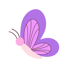 Flying insects, monarch butterfly, creative vintage fill for various designs. Pink and purple butterflies isolated on a white background in flat style.