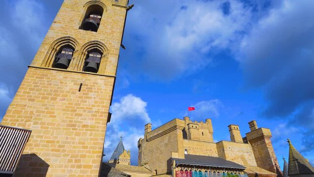 Sunset in the town and castle in the town and municipality of Olite. Navarre. Spain. Europe