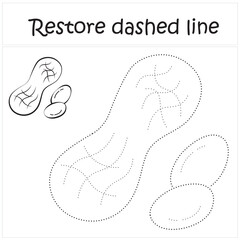 peanut. Repair the dotted line. Handwriting practice. Educational game for toddlers and preschoolers. Cartoon style. Isolated vector illustration, eps