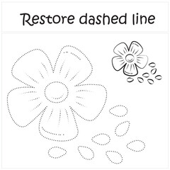 flaxseed. Repair the dotted line. Handwriting practice. Educational game for toddlers and preschoolers. Cartoon style. Isolated vector illustration, eps