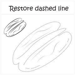pecan. Repair the dotted line. Handwriting practice. Educational game for toddlers and preschoolers. Cartoon style. Isolated vector illustration, eps