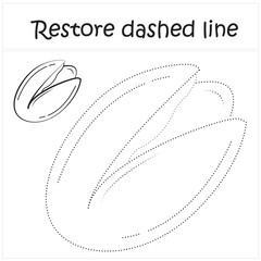 pistachio. Repair the dotted line. Handwriting practice. Educational game for toddlers and preschoolers. Cartoon style. Isolated vector illustration, eps