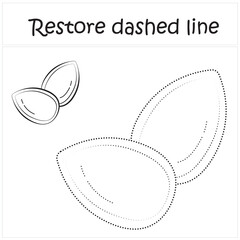 pumpkinseeds. Repair the dotted line. Handwriting practice. Educational game for toddlers and preschoolers. Cartoon style. Isolated vector illustration, eps