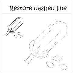 sesame. Repair the dotted line. Handwriting practice. Educational game for toddlers and preschoolers. Cartoon style. Isolated vector illustration, eps