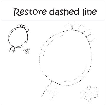 poppy seeds. Repair the dotted line. Handwriting practice. Educational game for toddlers and preschoolers. Cartoon style. Isolated vector illustration, eps
