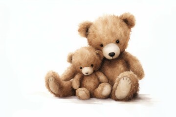 cute bear doll hug little bear on white background