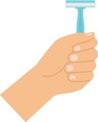 Vector illustration of hand holding a shaving razor icon in flat style.	