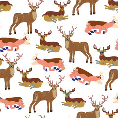 seamless pattern with deer in vector. artiodactyl mammal.For background, wallpaper, textile, print, wrapping. A series of animal images in flat style