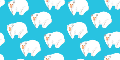 seamless pattern with polar bear in vector. wild animal from the north. For background, wallpaper, textile, print, wrapping. Series of animal images in flat style