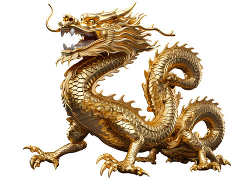 Golden dragon, Chinese lucky symbol, on transparent background PNG