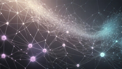 Neural network themed background with blue and purple and lighjt colours. Background illustrating connection. Internet