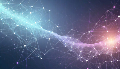 Neural network themed background with blue and purple and lighjt colours. Background illustrating connection. Internet