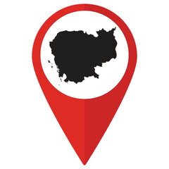 Cambodia map on red map pinpoint icon isolated. Map of Cambodia