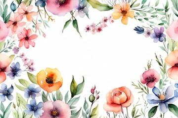 Watercolor Seamless Border with Green and Gold Leaves, Purple Flowers, and Branches,bouquet of flowers on a white background, bouquet of colorful roses, bouquet of flowers - obrazy, fototapety, plakaty