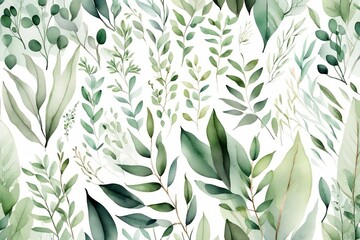 Watercolor seamless border - illustration with green gold leaves and branches illustration, design, plant, wallpaper