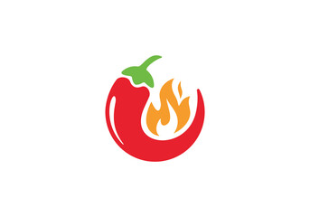 fire with chili logo design, red hot spicy pepper concept vector illustration